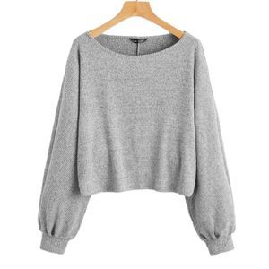 SHEIN Ribbed Heather Gray Long Sleeve Crop Sweater Size S